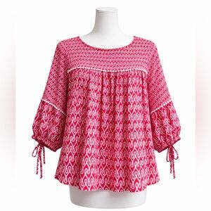 Crown & Ivy pink and White Patterned Blouse large